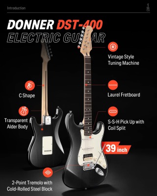 Електрогітара Donner Music DST-400 Black - вид 8 мініатюра