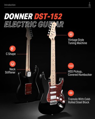 Электрогитара Donner Music DST-152 Black - вид 6 миниатюра