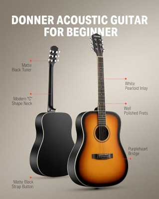 Акустическая гитара (комплект) Donner Music Sunburst EC1019 - вид 1 миниатюра