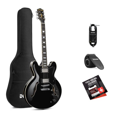 Електрогитара (набор) Donner Music DJP-1000 Semi-Hollow Black - вид 1 миниатюра