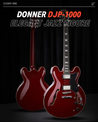 Електрогитара (набор) Donner Music DJP-1000 Semi-Hollow Black - вид 3 миниатюра