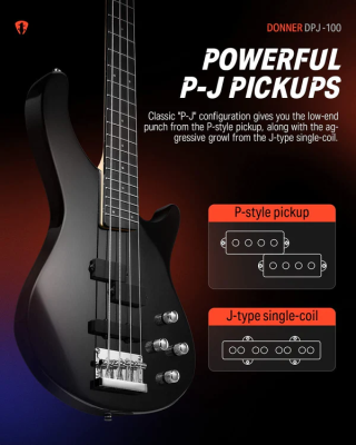 Бас-гитара Donner Music DPJ-100 Black - вид 4 миниатюра