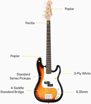 Комплект электробас-гитары Donner Music DPB-510 Sunburst - вид 6 миниатюра